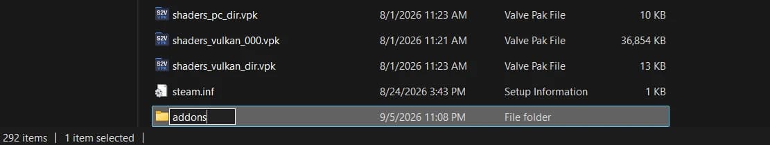 Creating a new folder named addons inside game/citadel