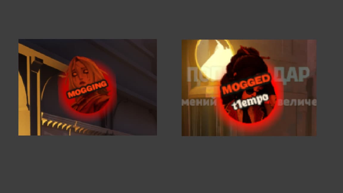MOGGED kill text replacement screenshot
