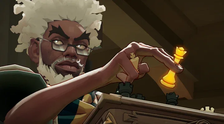 Solomon in a Deadlock match, moving a glowing queen piece across the board